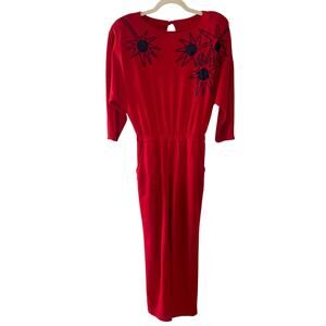 Vintage St Germain Red Jumpsuit Cotton Blend Bold Retro Star - French 42 US L/XL